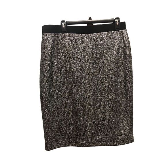 NY Collection Women’s Black and Silver Knee Length Elegant Skirt Size L NWT - Picture 5 of 5